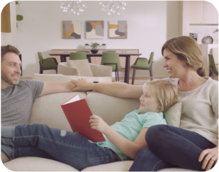 Woman with family on couch